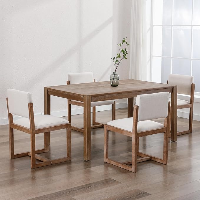 DUOMAY Upholstered Dining Chairs Set of 6, Mid-Century Modern Dining Room Chairs, Linen Fabric Kitchen Side Chairs with Wood Legs, Beige