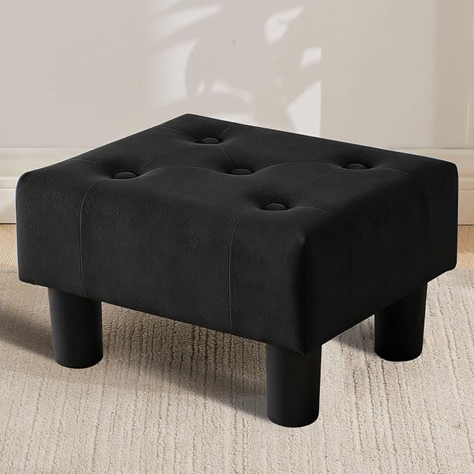 FIMIVIBI Small Foot Stool Ottoman, Velvet Footstool Ottoman Foot Rest for Couch, Rectangle Footstools and Ottomans Small for Living Room, Entryway and Bedroom (Black)