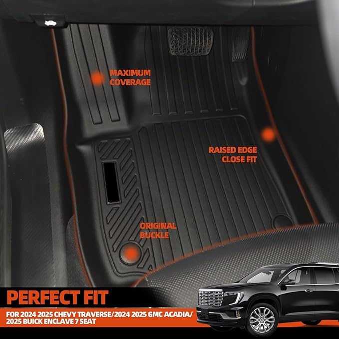 Floor Mats for 2024-2026 Chevy Traverse/2024-2026 GMC Acadia 7 Seat 2nd Row Bench Seat Floor Mats & Trunk Mat & 2nd/3rd Backrest Mats(Not for 2024 Traverse Limited)
