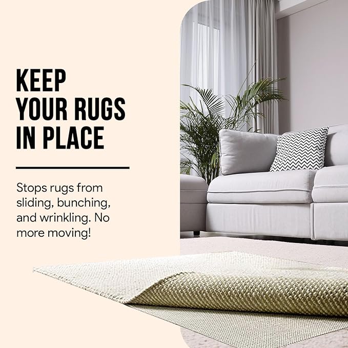 Non Slip Area Rug Gripper 3x5 Feet, Rug Gripper for Hardwood Floors, Laminate, Vinyl, Stone & Tile, Anti Slip Area Rug Pad for Under Rugs