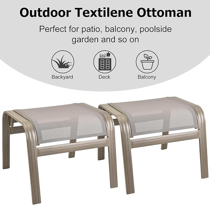 Deguifei Outdoor Ottoman Patio Footstools Assembled Aluminum Footrest Side Table Small Chair Patio Ottoman for Garden,Balcony,Poolside 2 Set Champagne