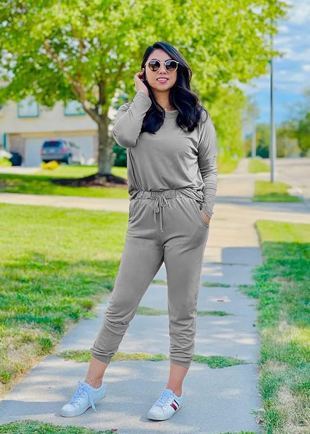 PRETTYGARDEN Women Fall 2 Piece Lounge Outfit Long Sleeve Tops High Waisted Jogger Pants Set Spring Travel Clothes Tracksuit