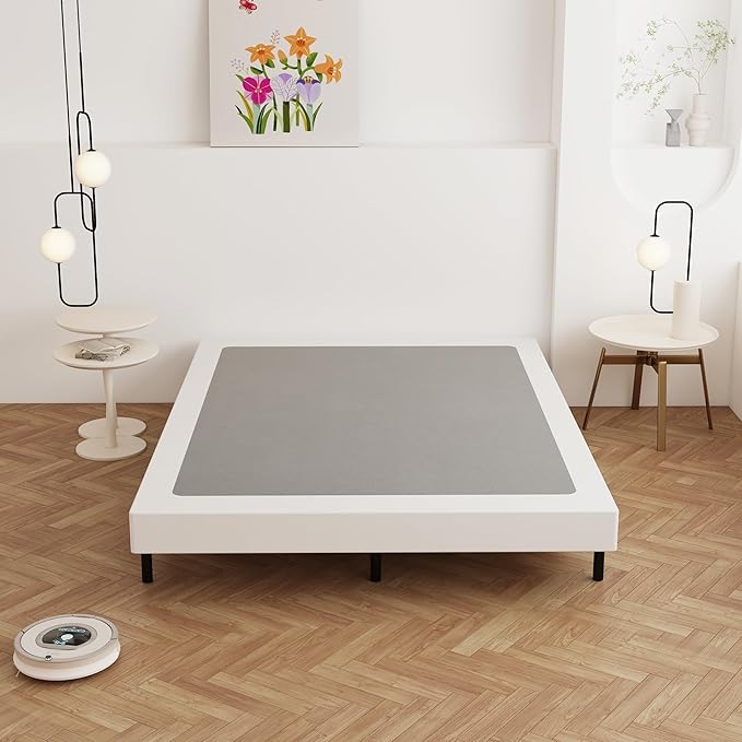 Maenizi Box Spring Full Size Bed 4 Inch Low Profile, Heavy Duty Metal Box Spring Bed Base with Fabric Cover, Mattress Foundation, Easy Assembly, Noise Free, Black