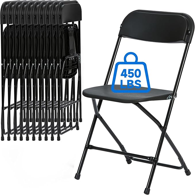 40 PCS Plastic Folding Chair, Portable Commercial Chair, 450 LB Capacity Premium Plastic Folding Chairs, Folding Chair for Wedding Party Outdoor Indoor, Stackable Folding Chairs Black