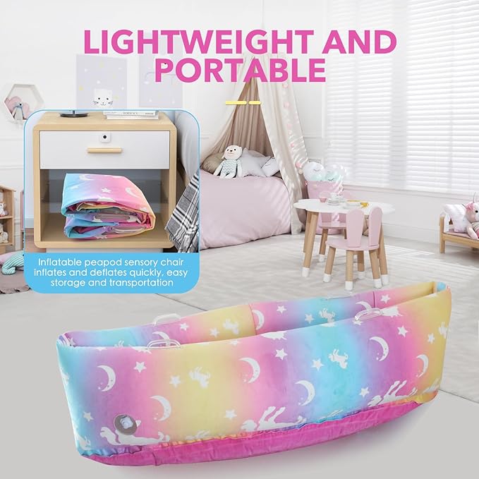 Toggloo Upgraded Sensory Chair for Kids — 60"Sensory Pod Sitting for Autistic Children, Peapod Canoe, Inflatable Peapod for Children, ADHD Sensory Pea Pod with Electric Air Pump,Colorful