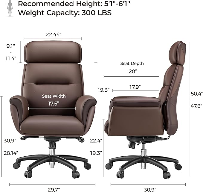 EUREKA ERGONOMIC Royal Ergonomic Office Chair Executive Desk Chair, Microfiber Leather High Back Executive Chair Comfy Ergonomic 360° Swivel with Lumbar for Home Workshop- Brown