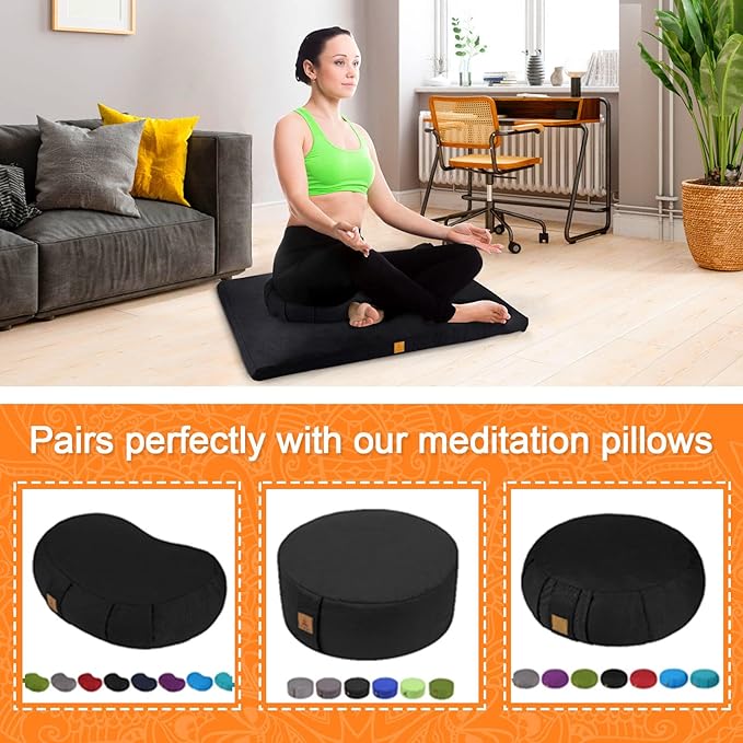 FelizMax Zabuton Meditation Mat (36"×28"×3") Luxurious Meditation Cushion for Kneeling Sitting Large Floor Pillow Zafu/Bench-Washable Cotton Cover 100% Organic Cotton Filling (Dark Grey)
