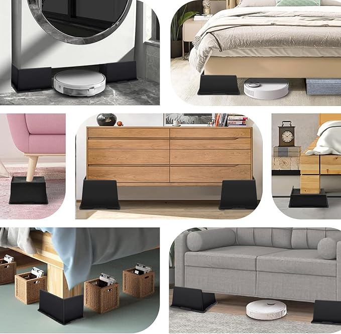 ANNKUT Bed Risers 3 Inch Heavy Duty,Oversized Couch Risers, Extra Wide Furniture Risers for Sofa Table Desk Headboard Chair Lifting,Rectangle Risering Blocks Support 6000 lbs(6 Pack Black)