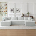 134 Inch Modular Sectional Sleeper Sofa, Boneless Cloud Couch for Living Room, U Shaped 5 Seat Sofa with 2 Storage Pockets& 2 Cup Holders, Free Combination, No Assembly Required (Light Grey)