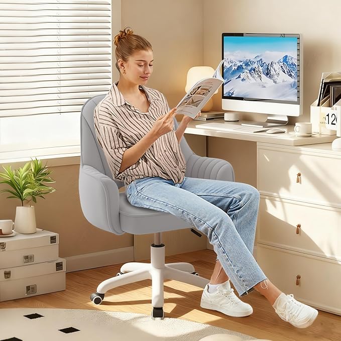 WXJHL Home Office Chair Velvet Vanity Chairs Cute Makeup Desk Chair with Wheels Mid Back Computer Chairs Height Adjustable Small Swivel Rolling Task Chair
