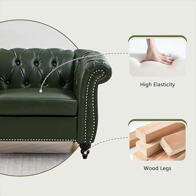 QHITTY Accent Chair, Chesterfield Chair Modern Leather Upholstered Chair with Tufted Back for Living Room Furniture (Green)