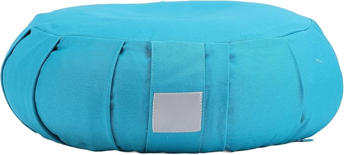 Ymiko Buckwheat Hull Meditation Pillow with Cotton Cover, Yoga Sitting Cushion for Floor Use, Kneeling Support with Carry Handle (Blue)