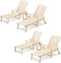 LUE BONA Chaise Lounge Chair with Table, 6-Piece, HDPS Chaise Lounger, 5 Positions Adjustable Lounge Chairs, Pool Lounge Chair with Wheels for Poolside, Backyard, Sand
