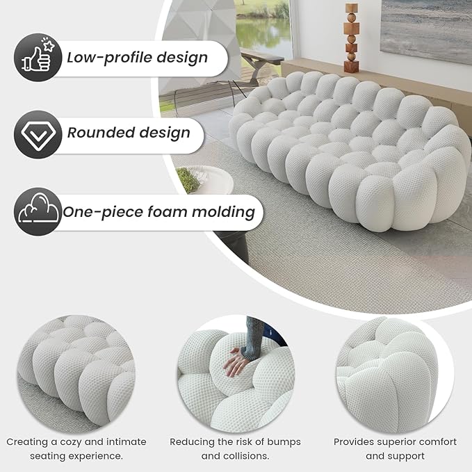 WJShome Bubble Couch,41.34'' Modern Upholstered Single Sofa Mesh Fabric Floor Sofa, 3D Honeycomb Shape Ottoman Curved Couch for Living Room, Office, Apartment (Light Grey)
