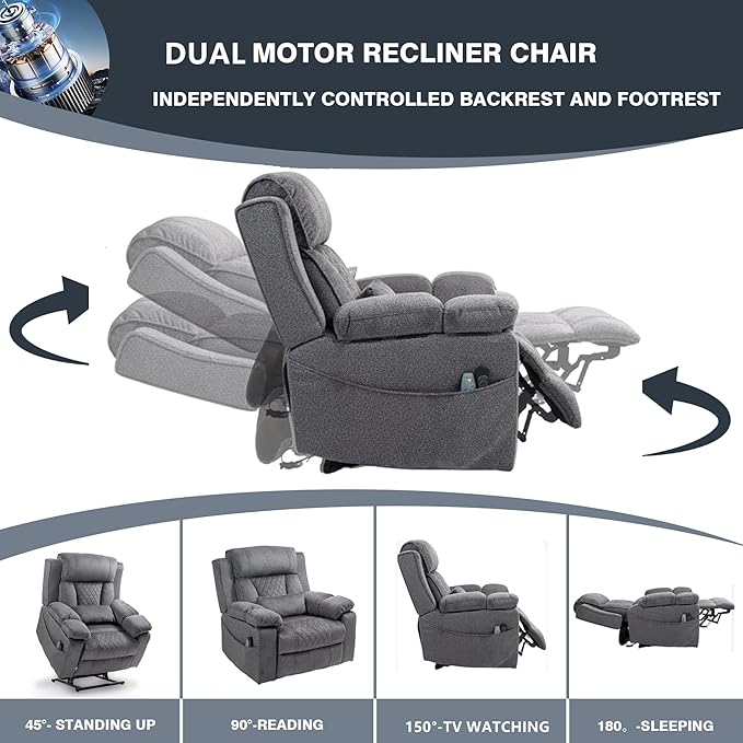 28 inch Extra Wide Power Lift Assist Recliner Chair for Elderly Big and Tall Men, Heavy Duty Lift Chair with Heat and Massage, Cup Holders & USB for Adults Lazy Boy Sleeping, Light Brown