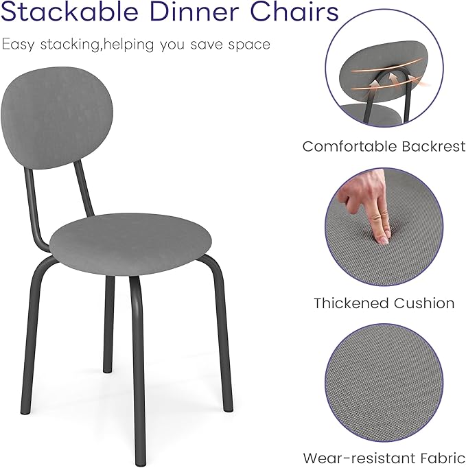 Stackable Dining Chairs Set of 4, Stackable Waiting Room Chairs, Stacking Kitchen Chairs with Upholstered Back and Seat with Dense Foam Cushions, Steel Frame with 400 Lb. Capacity, Grey
