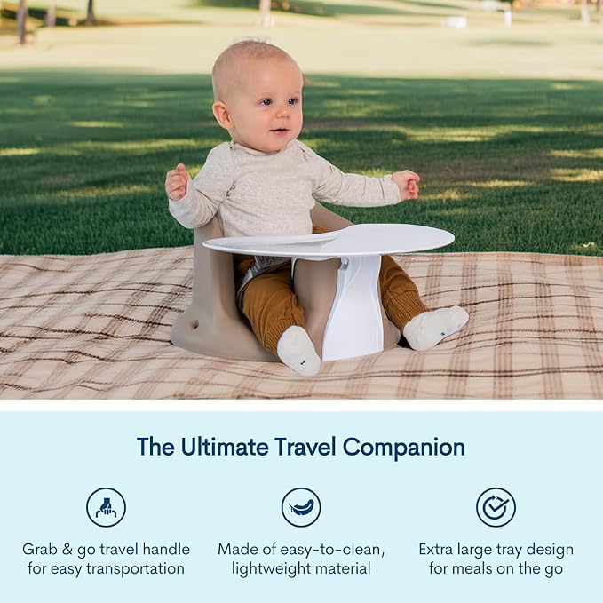 Upseat – The Original Ergonomic Baby Floor & Booster Seat with Tray, Developed with Physical Therapists for Upright Posture & Healthy Hip Development, 4–24 Months, Extra-Large Tray (Taupe)