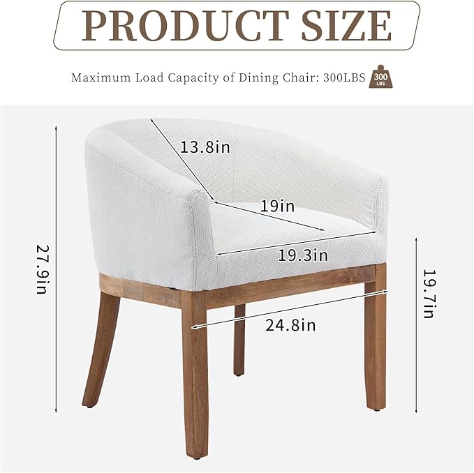 Shenyon Mid Century Modern Dining Chairs with Arms, Upholstered Linen Fabric Dining Room Chairs with Solid Wood Legs, Comfy Barrel Accent Chairs for Dining Room, Living Room, or Cafe,Beige