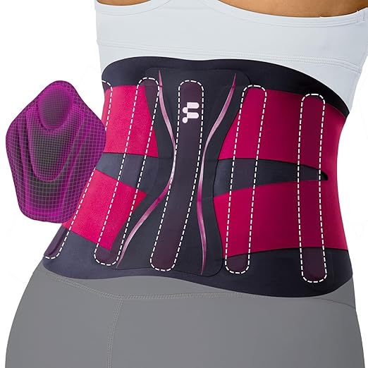Fitomo 0.5mm Ultra Thin Back Brace for Women Men, Seamless Yoga Fabric for All Day Comfort, Wear under Clothes, Enhanced Lumbar Pad for Lower Back Pain Relief, Sciatica, Posture, Lifting, Rose, Size S