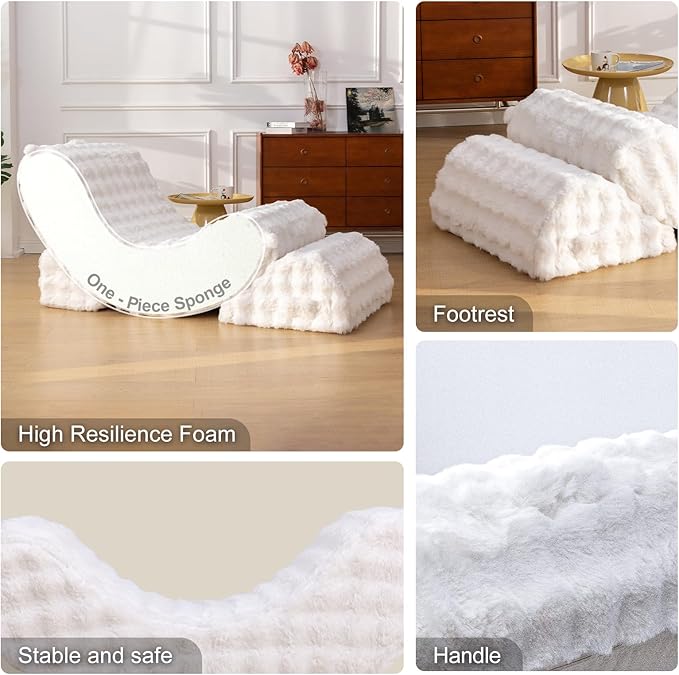 Gaint Bean Bag Chairs for Adults, Beanbag Lounge Filled with Memory Foam, Adjustable Angle, Velvet Fabric, with Detachable Footrest for Bedroom, Living Room and Nursery(White)