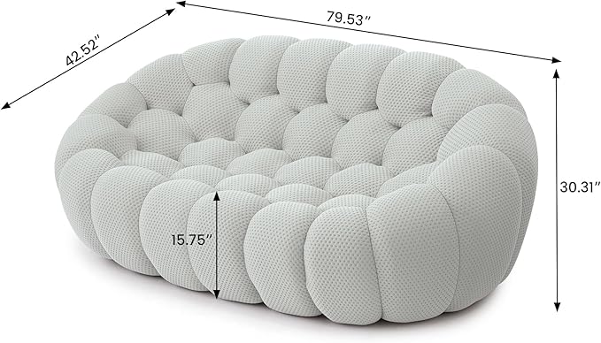 WJShome Bubble Sofa Couch,79.53'' Modern Curved Sofas for Living Room, 2 Seater LoveSofa Lazy Floor Sofa, Large Bean Bag Chair,Deep Seat Floor Sofas Chair Lounge for Office, Apartment,Light Gray