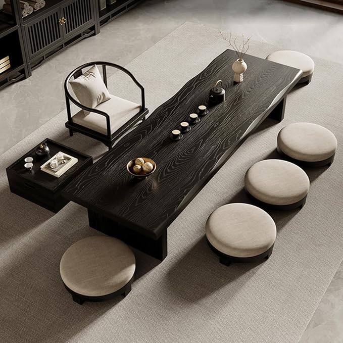 Solid Wood Japanese Tea Table, Simple and Modern Low Design, Tatami Tea Style, Zen-Inspired Kotatsu, Bay Window Seating, Floor Style (Black, 160 * 60 * 35cm)