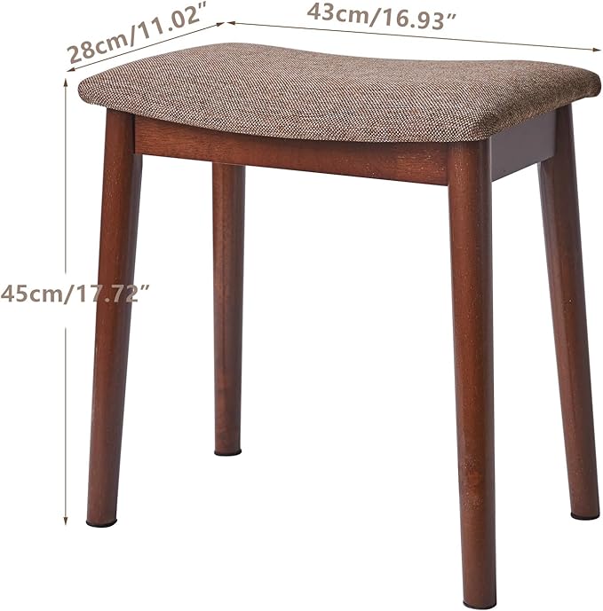 IBUYKE Saddle Cushion Vanity Stool Chair, Foot Rest Stool with Solid Wood Legs, Modern Vanity Bench Ottoman for Piano, Upholstered Seat for Bedroom, Entryway, Walnut Legs&Brown Linen WBD007HC