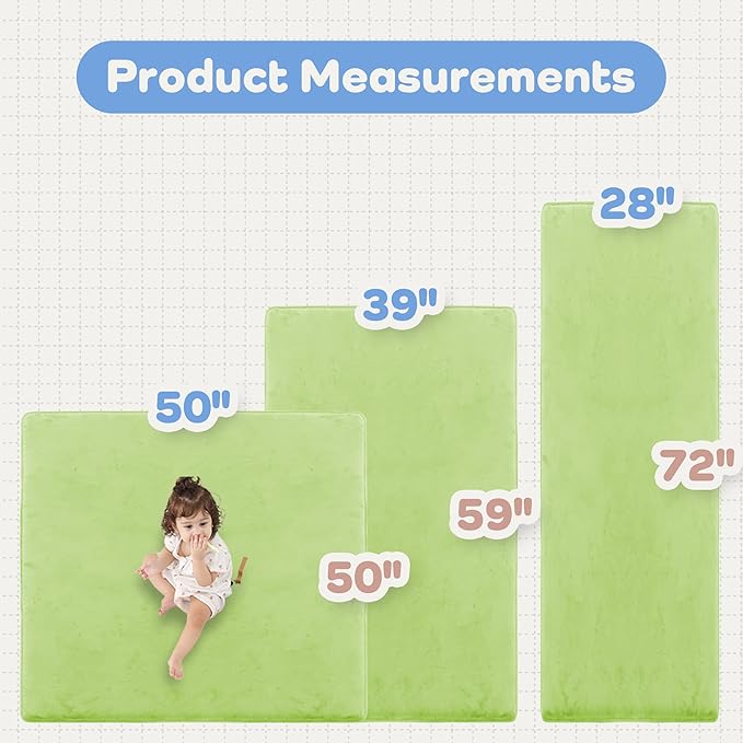 PAPAMAT 1.3" Thick Baby Floor Play Mat 50x50, Basic Padded Foam Mat for Tummy Time Crawling, Non Slip Cushioned for Babies Toddlers Infants Kids (Light Green)