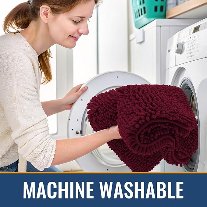 Arotive Bathroom Rugs 44x24, Extra Soft Absorbent Shaggy Chenille Bath Rugs, Machine Washable Rubber Backing Non-Slip Bath Mats for Bathroom Floor Tub and Shower, Home Decor Accessories, Burgundy