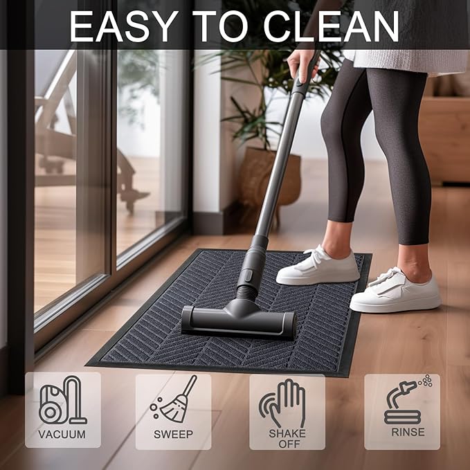 XADP Front Door Mat 47"x32" Indoors Outdoors Welcome Mats, Waterproof Non-Slip Rubber Backing Heavy Duty Doormat Outside Entrance, Low Profile Entryway Rugs Floor Mat for Patio, Pattern A Grey