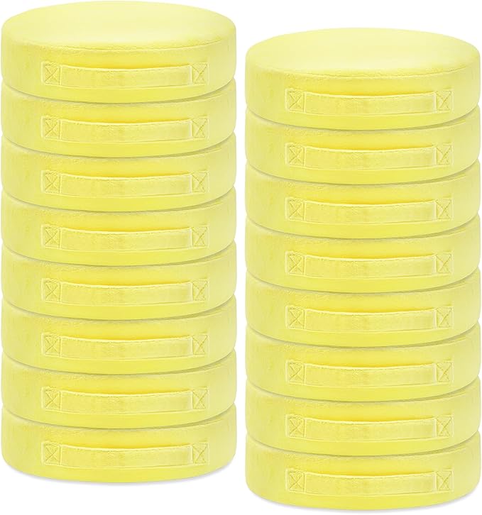 16 Pcs Round Floor Cushions for Kids, 15'' Plush Flexible Seating Pillows with Handles, Soft Chair Seats for Classroom Elementary Daycare Preschool Playroom Reading Corner Yellow