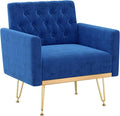 Accent Chair for Living Room, Comfy Oversized Velvet Upholstered Arm Chairs, Mid Century Modern Reading Single Sofa Side Chair with Tufted Back and Gold Legs for Bedroom (1, Navy)