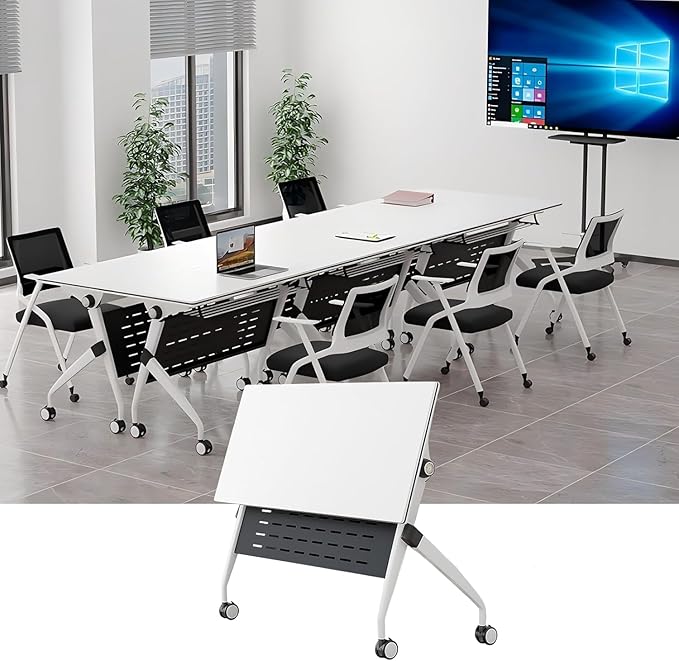 YUOXU Conference Room Table,Folding Conference Table,Flip Top Mobile Desk with Locking Silent Casters-Space Saving Rolling Table for Training Room, Office, Classroom (1, 62.99 * 23.62 * 29.53")