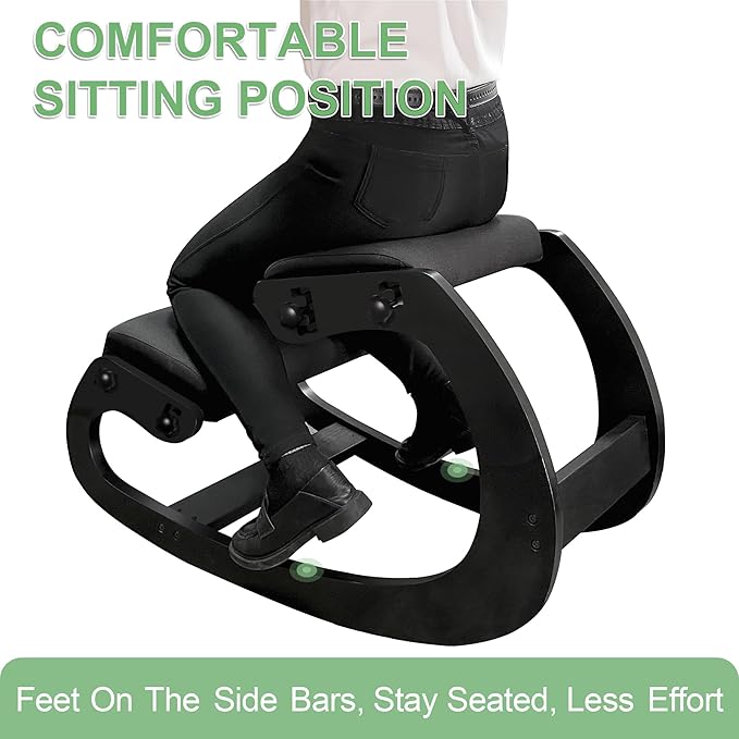 Predawn Adjustable Ergonomic Kneeling Chair – Custom Height Rocking Posture Stool with Thick Cushions, Solid Wood Frame, Knee Support Seat for Adults, Office or Meditation Use (Onyx Black)