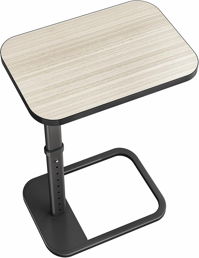 Driftwood Grey TV Tray Table, Adjustable Height & Rounded Metal Corners, Snack Table for Couch, Sofa, Bed, Chair, Living Room, C Shaped End Side Table for Eating, Dinner or Laptop, Small Spaces