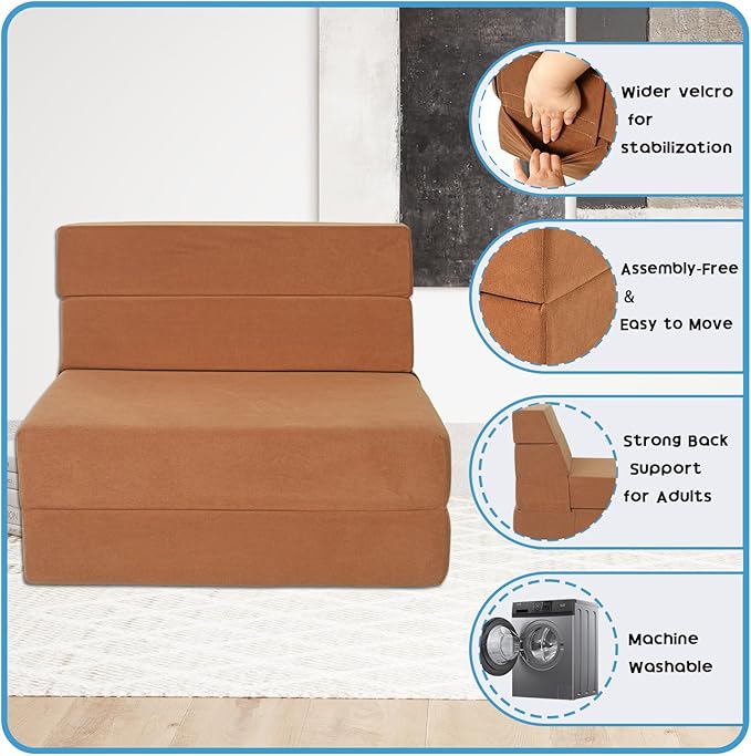 Folding Sofa Bed with Backrest 4 in 1 Convertible Sleeper Chair Memory Foam Fold Out Chair Bed Foldable Mattress Portable Floor Futon Sofa Couch for Living Room/Dorm/Guest Room/Home Office