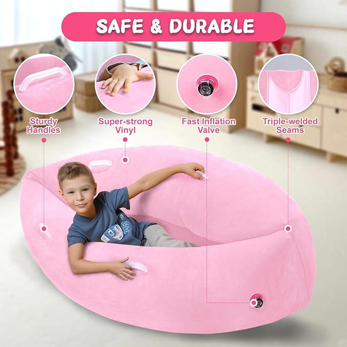 Sensory Chair for Kids, 60" Sensory Pod Sitting for Autistic Children, Inflatable Peapod for Children, Peapod Canoe, ADHD Sensory Pea Pod - Sensory pod for Children, Pink
