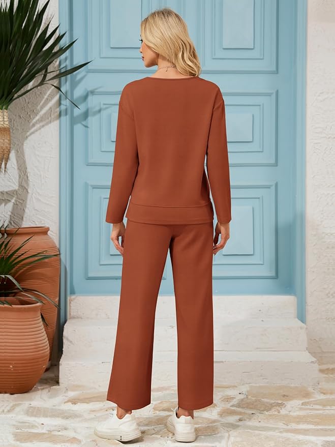 VUTRU Womens 2 Piece Lounge Sets Casual Fall Travel Vacation Outfits Tracksuit Wide Leg Loungewear 2025