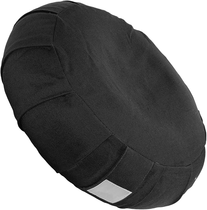 Ymiko Buckwheat Hull Meditation Pillow with Cotton Cover, Yoga Sitting Cushion for Floor Use, Kneeling Support with Carry Handle (Black)