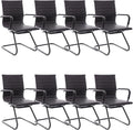 DM Furniture Office Desk Chair No Wheels Set of 8 PU Leather Computer Chairs Mid Back Guest Chairs for School Reception Conference Waiting Room, Vintage Charcoal