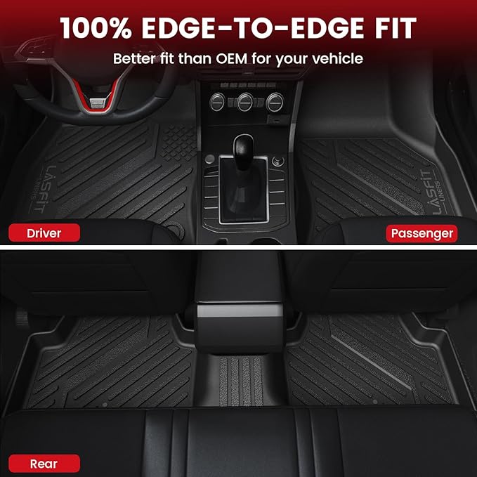 LASFIT Floor Mats & Cargo Mats for Volkswagen Jetta & Jetta GLI 2019-2026, All Weather TPE Custom Fit Floor Liners for VW Jetta Accessories 1st & 2nd Row Car Mats & Trunk Liners, Easy to Clean, Black