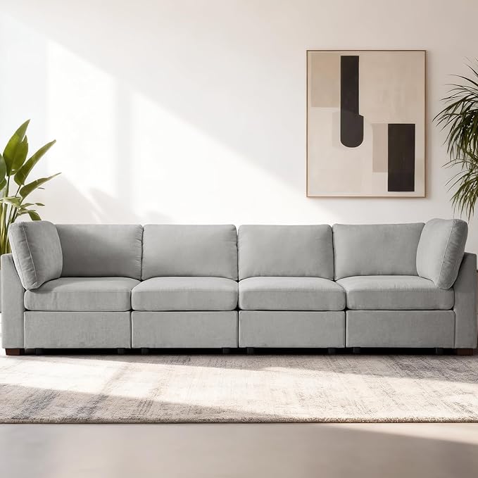 EDILLY 122 inches Oversized Modular Sectional Fabric Cloud Sofa Set, Extra Large L Shaped Couch Reversible Chaise Couch,4 Seat Modular Sofa, Light Grey