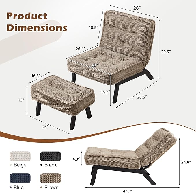 ANJ Accent Chair with Ottoman Adjustable Backrest, Living Room Chair Tufted Upholstered Lounge Chair with Footrest Set, Modern Chair Cozy Reclining Chair for Reading Room Bedroom