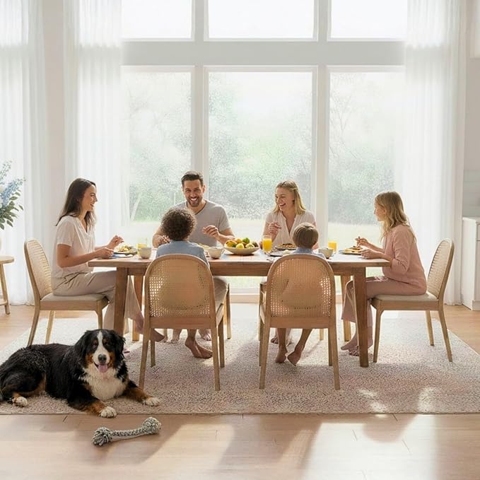 HEAH-YO Rattan Dining Chairs Set of 4, Upholstered Linen Dining Room Chairs with Backrests, Modern Kitchen Chairs with Wood Legs for Dining Room, Beige