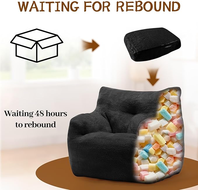 Bean Bag Chair for Adults and Kids, Small Comfy Bean Bag Lounge Floor Sofa Reading Chair with Armrests, Mini Cloud Sofa for Living Room, Bedroom and Game Room, Plush Chair with Memory Foam