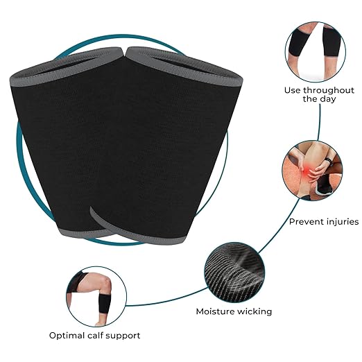 NeoTech Care Calf Compression Sleeve for Calves Support or Shin Splint (Black Color, Size L, 1 Pair)