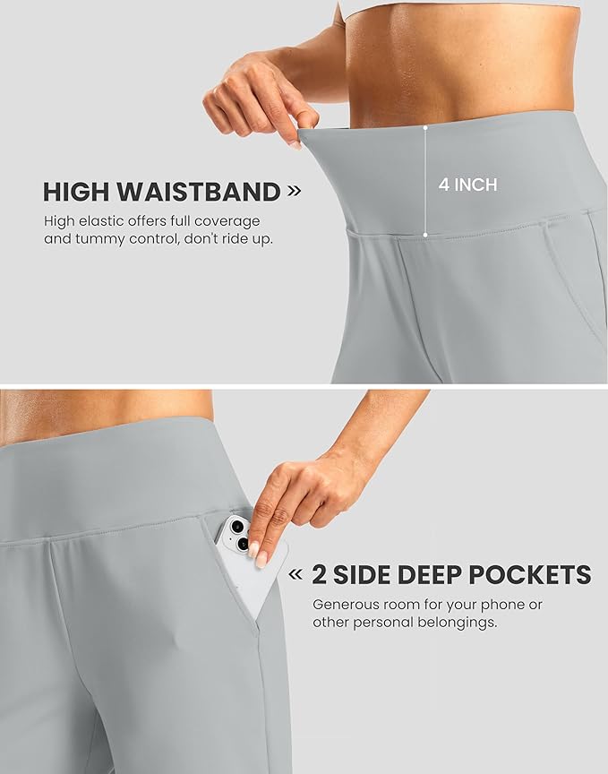 Women's Athletic Shorts with Zipper Pocket 7" High Waisted Stretchy Bermuda Shorts for Women Workout Running Casual