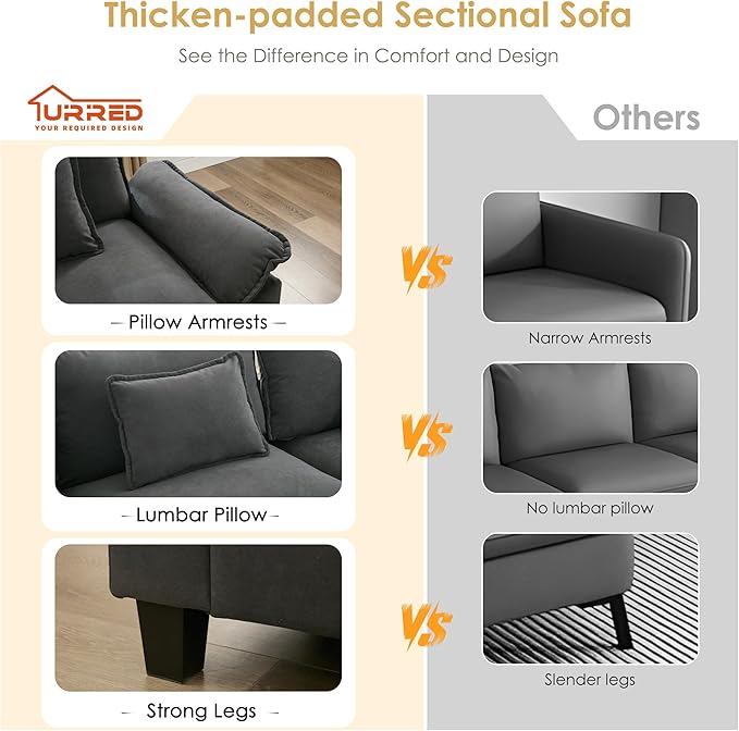 URRED Cloud Couch Modular Sectional Sofa, 157" Modern U Shaped Deep Seat Sofa with 2 Ottomans & Pillows, Ultra Comfy VelvetCouches for Living Room, Bedroom or Apartment, Dark Gray