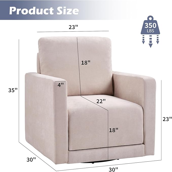 INZOY Swivel Accent Chair with Hidden Storage, Comfy 360° Swivel Chair, Upholstered Chenille Square Chair for Living Room Bedroom Small Spaces, Fully Assembled, Beige