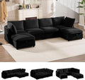 125" Oversized Modular 6 Seater Sofa with Removable Covers and Storage, Convertible U, L-Shaped and Sleeper Sectional, Modern Corduroy Couches with Ottoman Chaise for Living Room, Apartment, Black